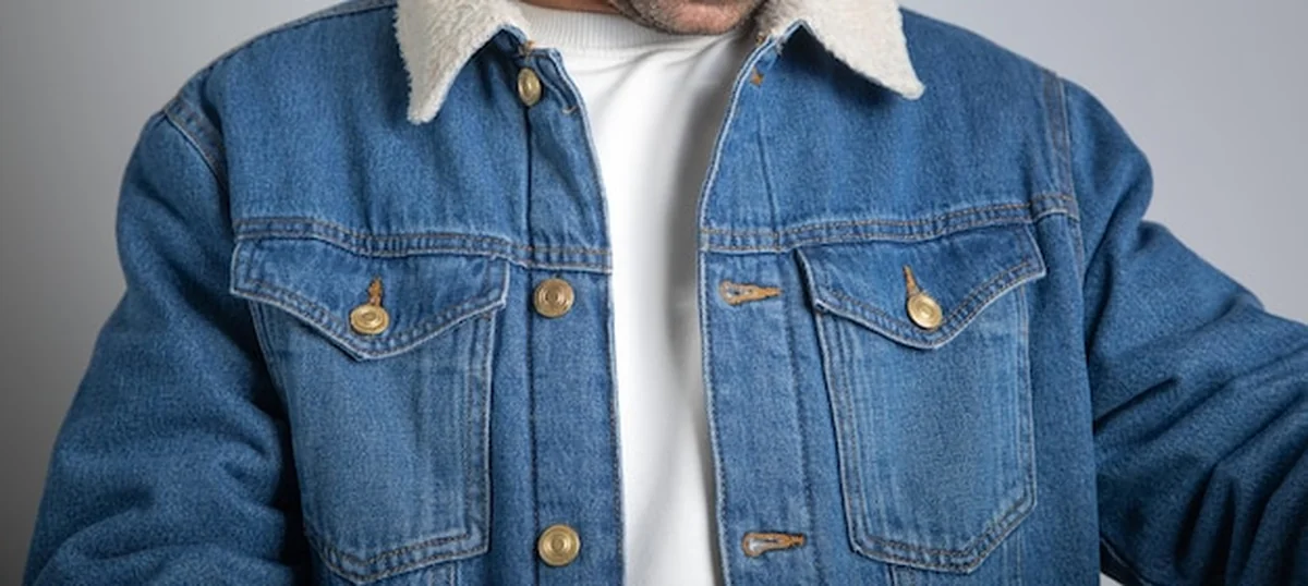 Mężczyzna w dżinsie zimowej kurtce