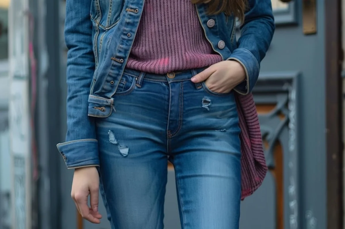 Kobieta przymierza dżinsy